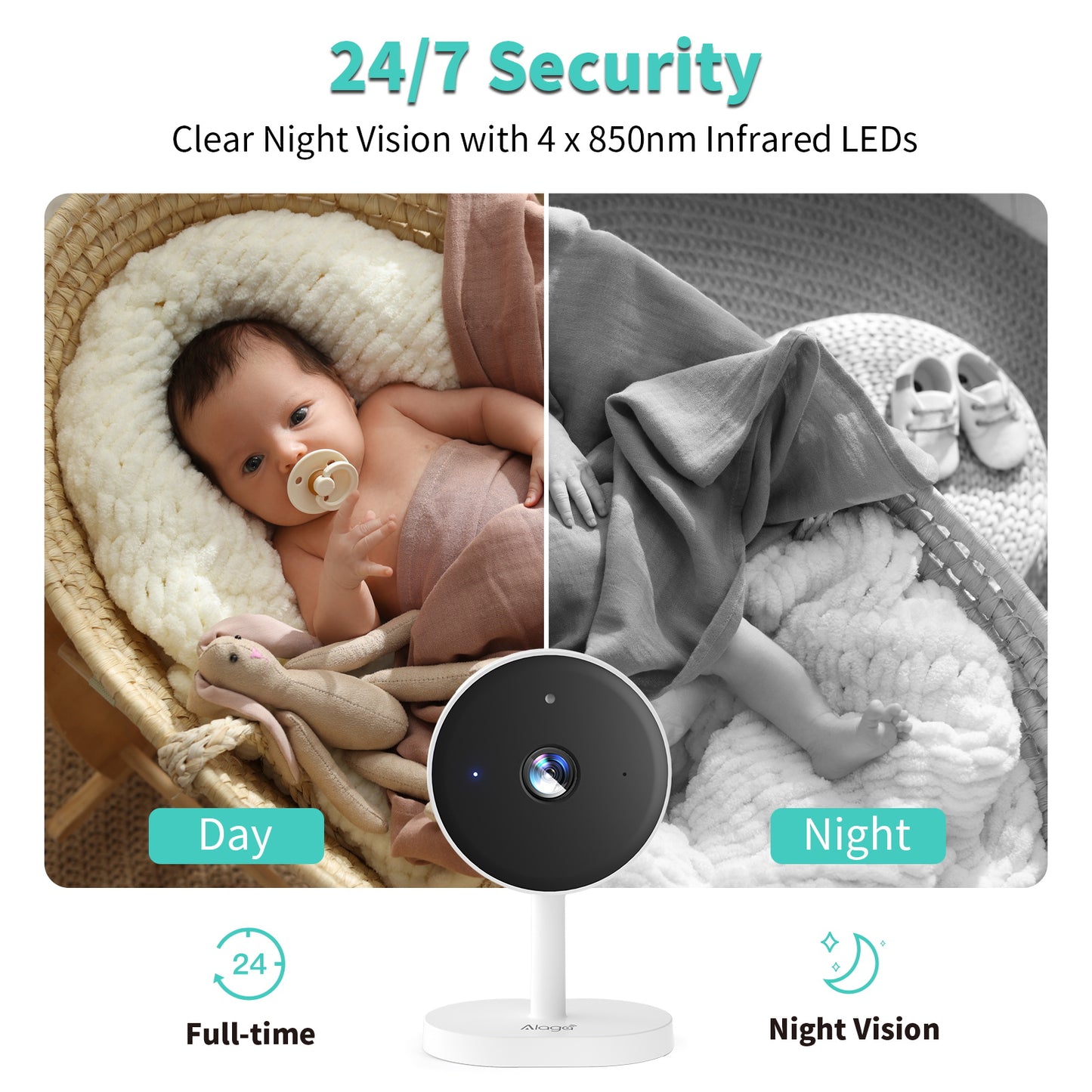 Alaga 2K White Baby Monitor Camera with Night Vision