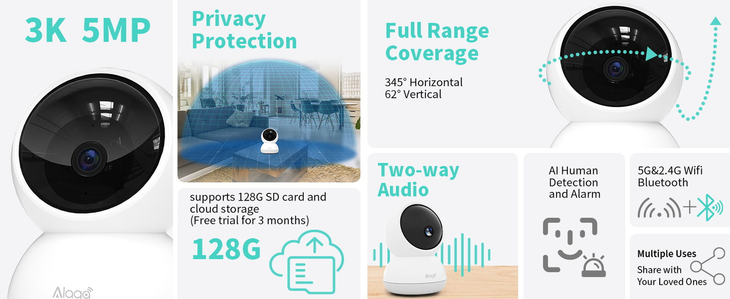 🔥Limited Time Sale Only $15.99🔥Alaga P50 Pan/Tilt Al Home Security Wi-Fi Camera